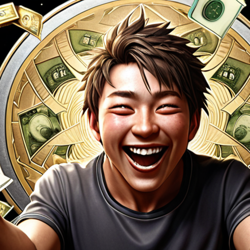 **Gacha Pull Success:** A jubilant NIKKE player celebrating after a successful gacha pull, surrounded by in-game currency and a rare character illustration.