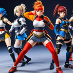**

A team of powerful anime-style female warriors ("Nikke") upgrading their skills and equipment. Focus on dynamic action poses and bright, vibrant colors. Include interface elements suggestive of a mobile game, like upgrade buttons and resource icons. The overall feel should be exciting and empowering.

**