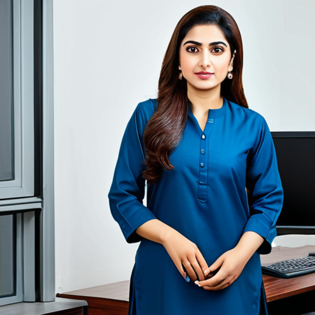 **

A professional Pakistani businesswoman in a modest Shalwar Kameez, standing in a modern office in Islamabad, fully clothed, appropriate attire, safe for work, perfect anatomy, natural proportions, professional portrait photography, high quality, family-friendly.

**