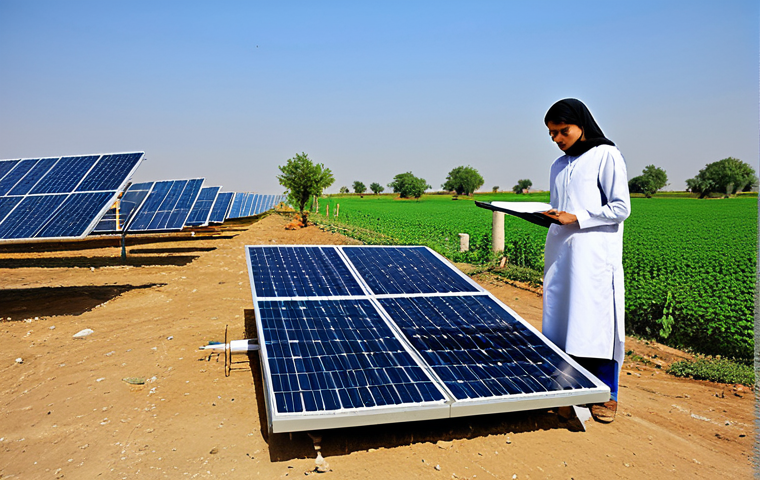 **

"A professional female engineer in Pakistan, wearing a modest shalwar kameez and lab coat, working on a solar panel array in a rural village. The scene is bright and sunny, showcasing sustainable technology. Safe for work, appropriate content, fully clothed, professional, perfect anatomy, natural proportions, high-resolution photograph."

**