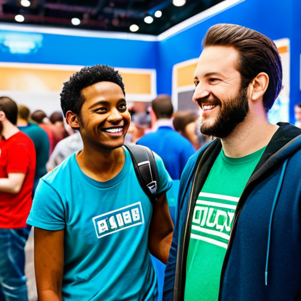 Community Focus**

"A diverse group of gamers, fully clothed in casual and modest attire, smiling and interacting in a brightly lit gaming convention hall. Background features gaming booths and screens. Safe for work, appropriate content, family-friendly, professional photography, perfect anatomy, natural proportions, well-formed hands."

**