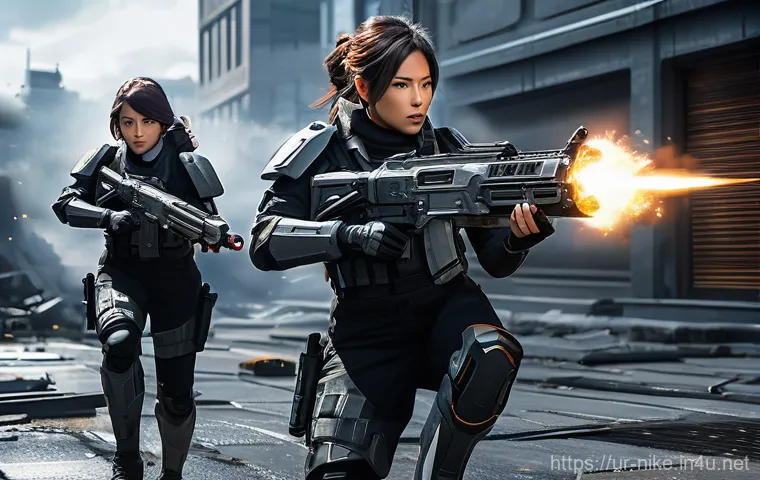 승리의여신 니케 신규 업데이트 리소스 - Prompt 1: Elite Nikke Squad in Tactical Maneuver**