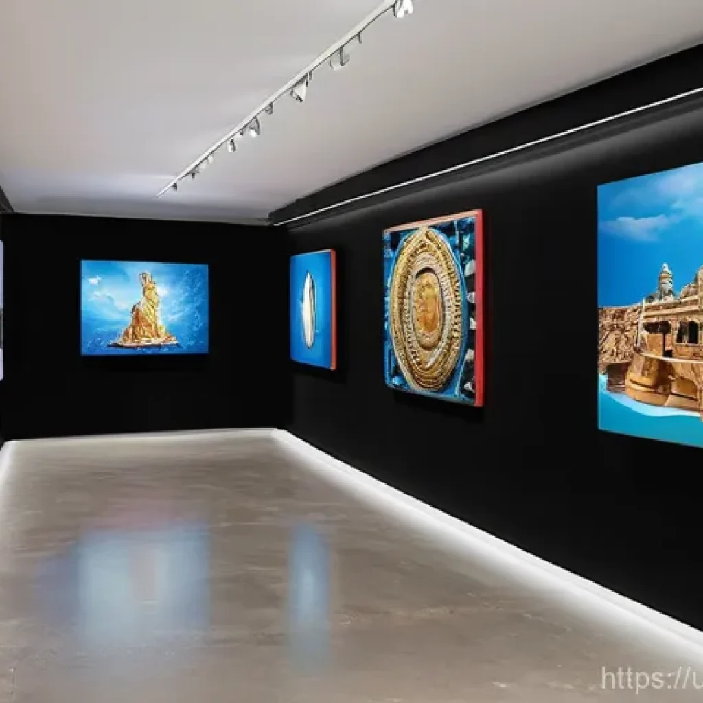 승리의여신 니케 세계관 삽화 전시 - **Immersive NIKKE Art Gallery Experience**
"A vibrant, modern art gallery bustling with visitors...