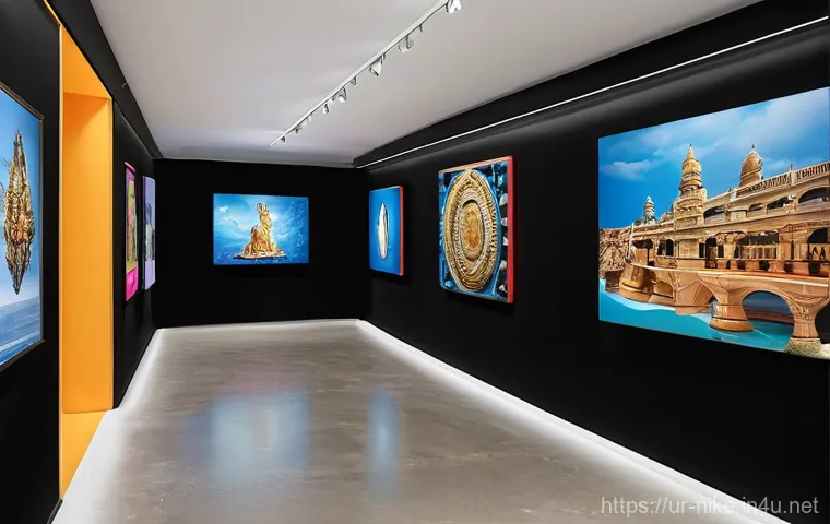 승리의여신 니케 세계관 삽화 전시 - **Immersive NIKKE Art Gallery Experience**
"A vibrant, modern art gallery bustling with visitors...