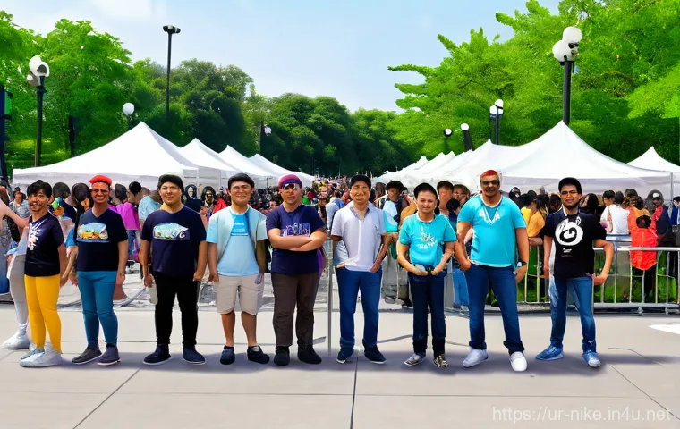 승리의여신 니케 공식 팬 활동 일정 - Nikke Fan Event: Community Gathering**
Prompt: "A vibrant outdoor fan event for the mobile game 'Ni...