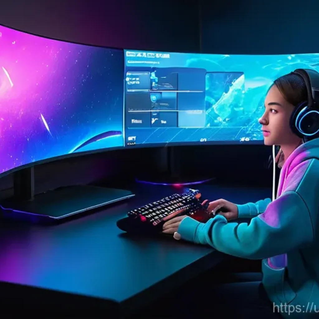 승리의여신 니케 UI 모드 변경 - **Prompt:** A young, enthusiastic female gamer, appearing to be in her late teens, sits comfortably ...