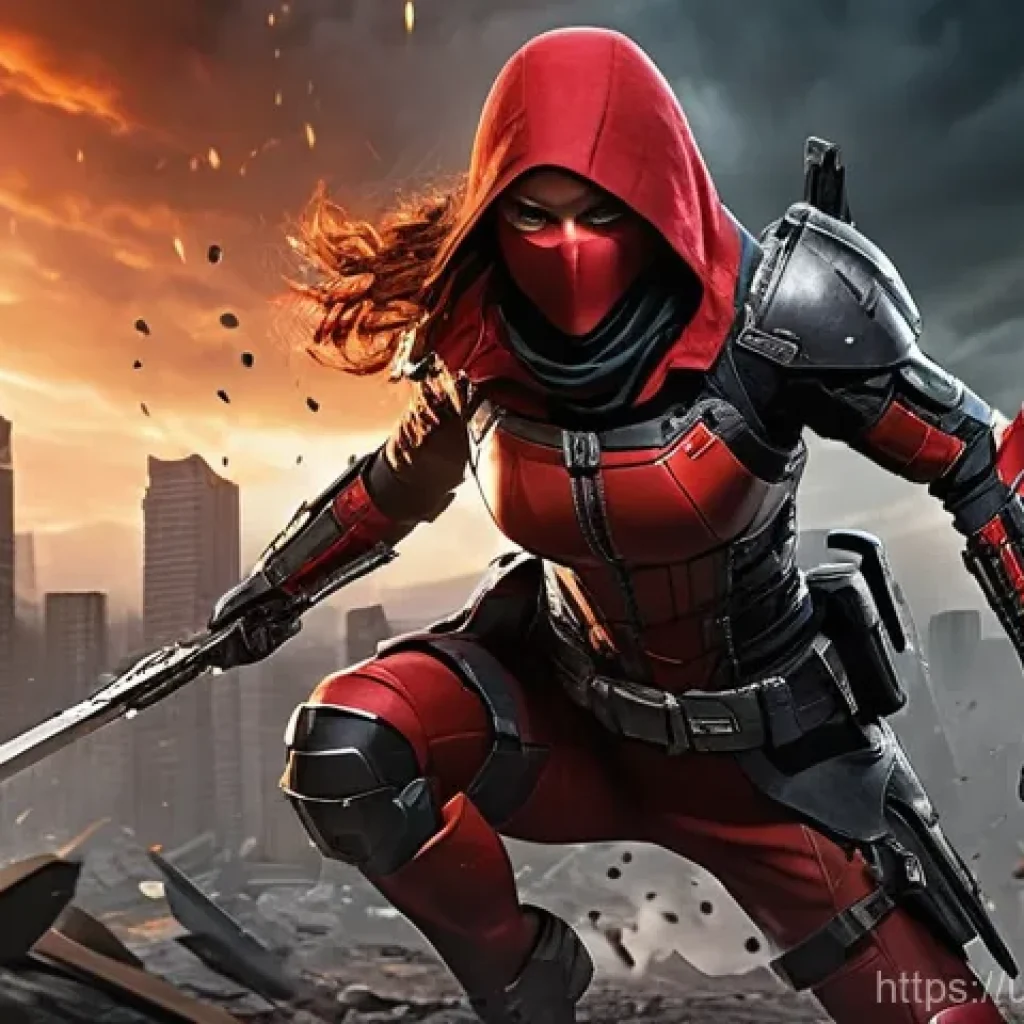 승리의여신 니케 대규모 패치 내역 - **Prompt:** "A full-body shot of SSR Rapi: Red Hood in a highly dynamic combat pose, mid-action, unl...