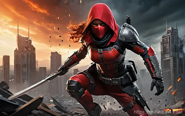 승리의여신 니케 대규모 패치 내역 - **Prompt:** "A full-body shot of SSR Rapi: Red Hood in a highly dynamic combat pose, mid-action, unl...