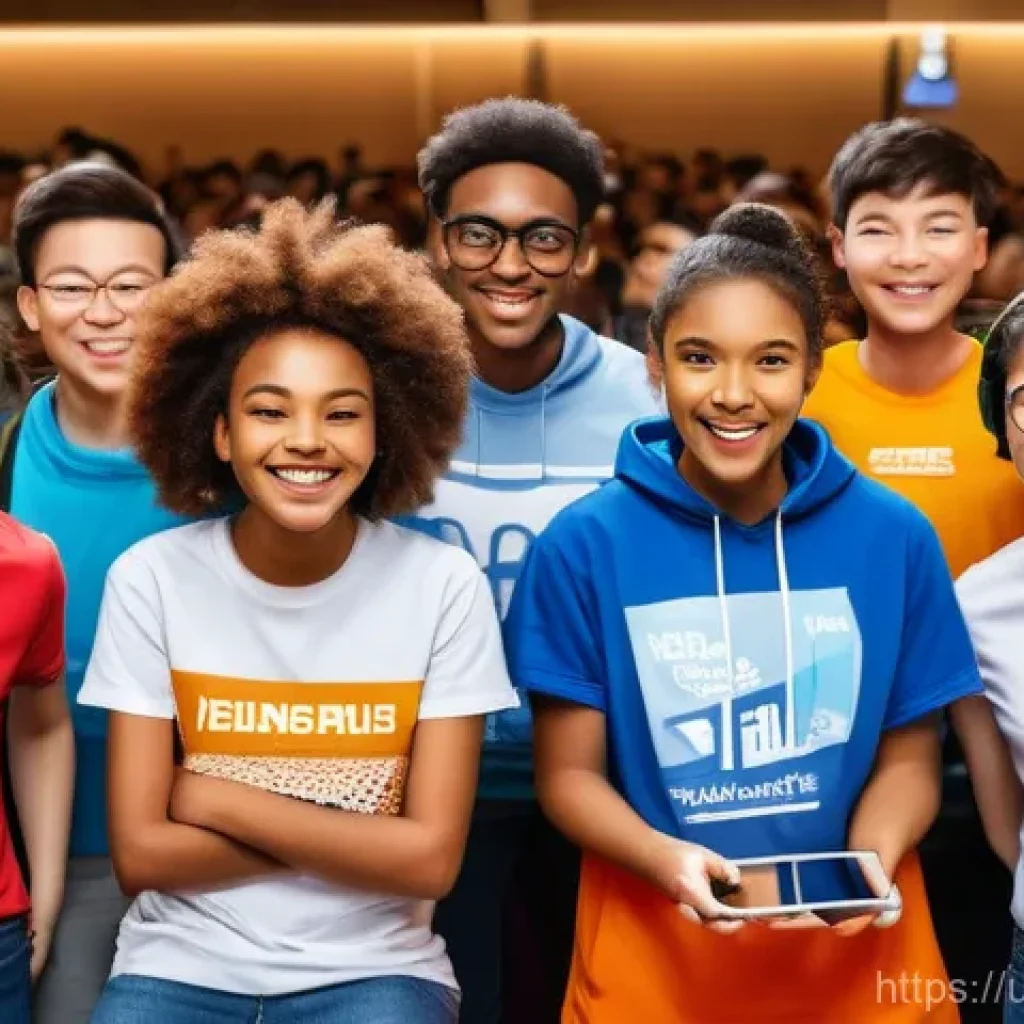 승리의여신 니케 글로벌 팬 커뮤니티 - **Prompt:** A vibrant, bustling global NIKKE fan convention scene. A diverse group of young adults a...