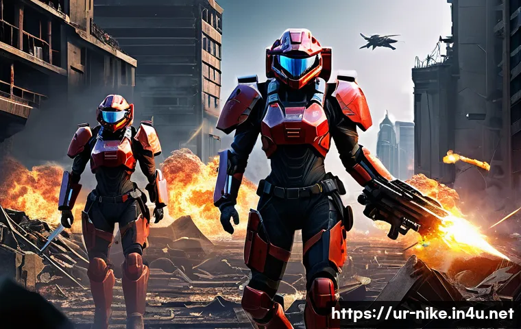 승리의여신 니케 전투 튜토리얼 심화 - "An epic and dynamic battle scene featuring a diverse squad of three 'Goddess of Victory: Nikke' cha...