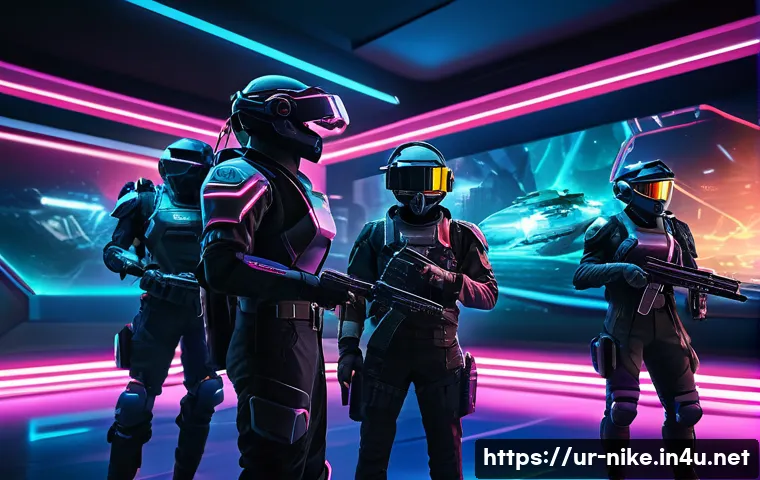 승리의여신 니케 최신 버그 대응 - A dynamic gaming scene featuring a diverse group of gamers engaged in intense multiplayer action wit...