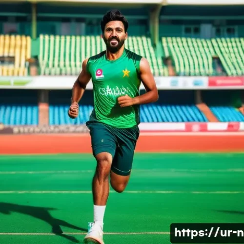 승리의여신 니케 에너지 관리법 - A dynamic sports scene showing a Pakistani male athlete in his mid-20s wearing a modern sports unifo...