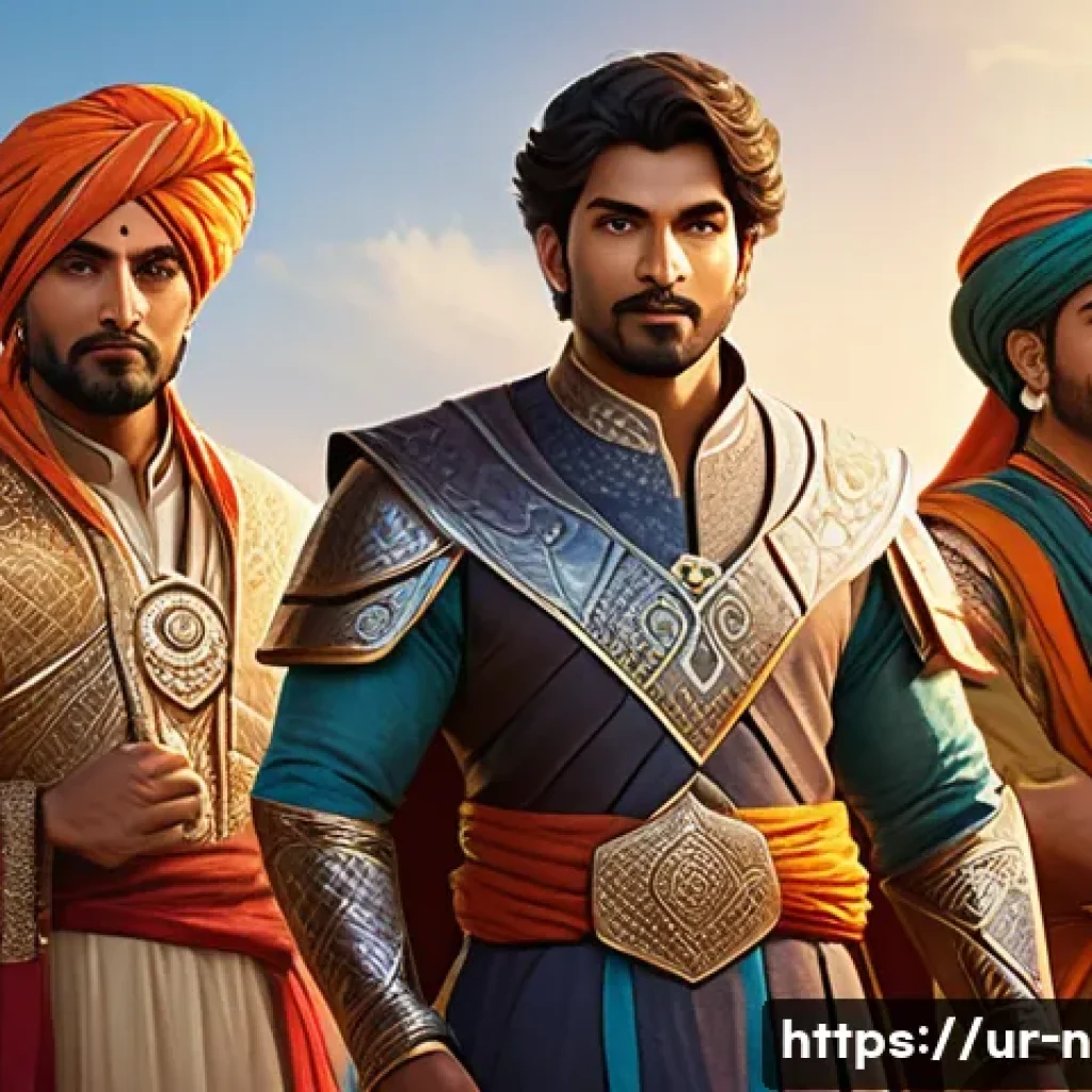 승리의여신 니케 초보자 실수 회피법 - A dynamic scene depicting a diverse team of heroes from a fantasy RPG game inspired by South Asian c...