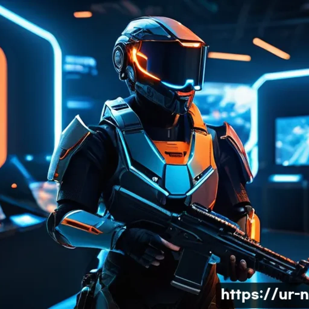 승리의여신 니케 AI 기술 활용 - A futuristic gaming arena scene showcasing AI-driven characters engaged in an intense multiplayer ba...