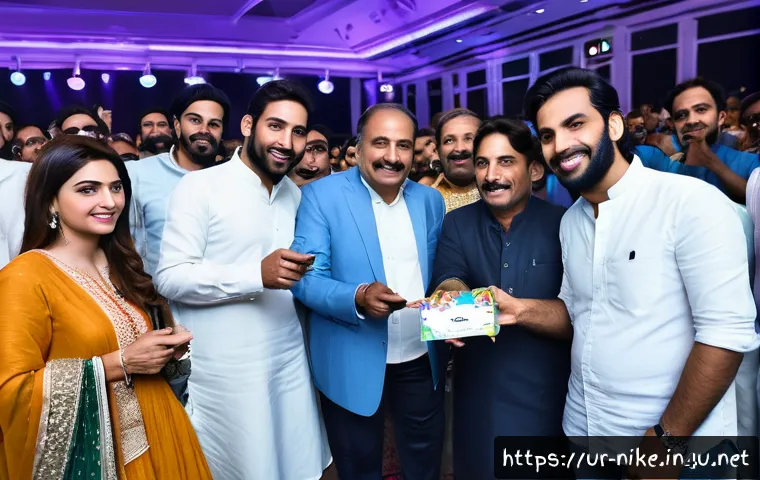 승리의여신 니케 팬미팅 준비 과정 - A vibrant fan meeting scene in a modern event hall in Karachi, Pakistan, featuring a charismatic Urd...