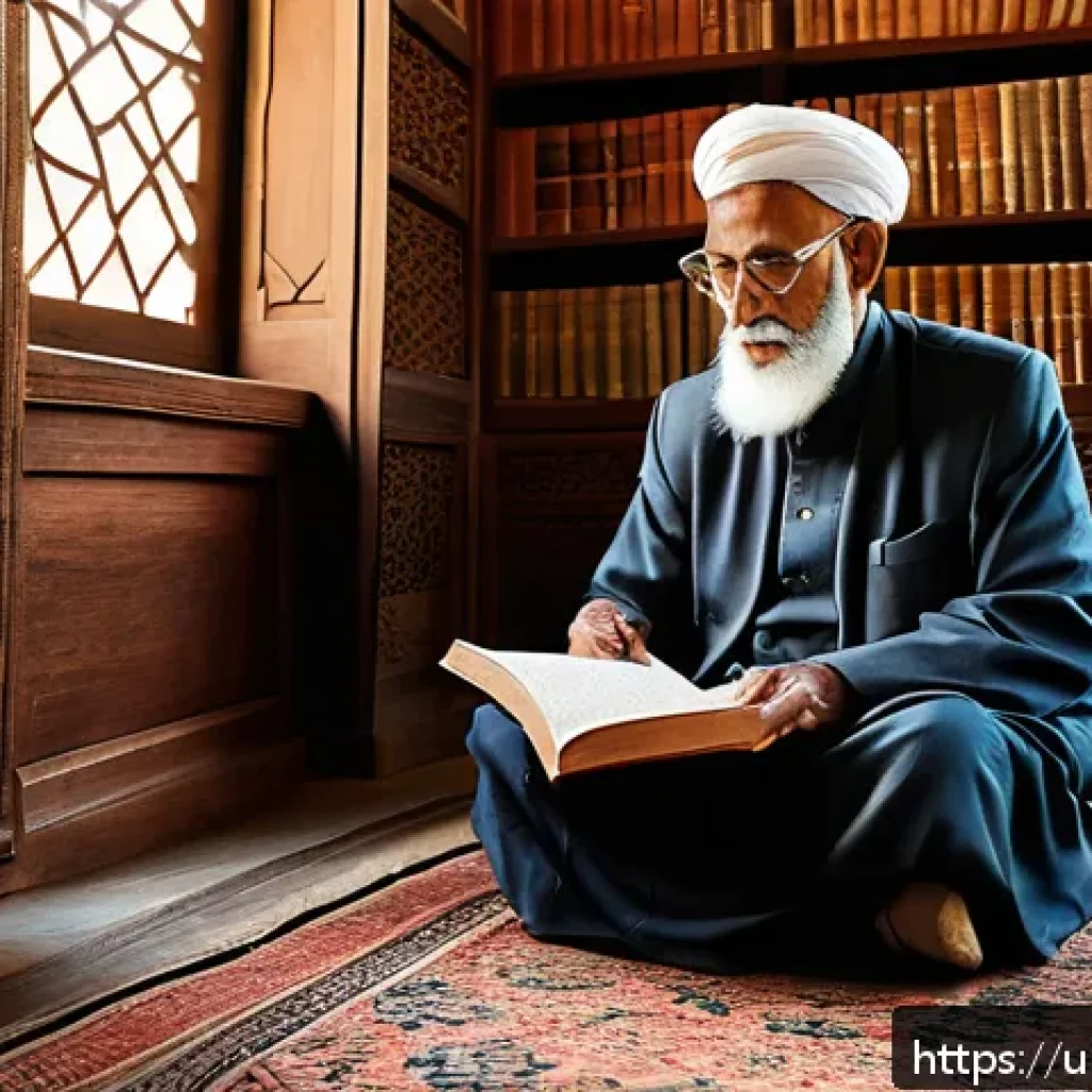 승리의여신 니케 다운로드 링크 검증 - A serene and scholarly setting featuring an elderly South Asian man dressed in traditional modest cl...