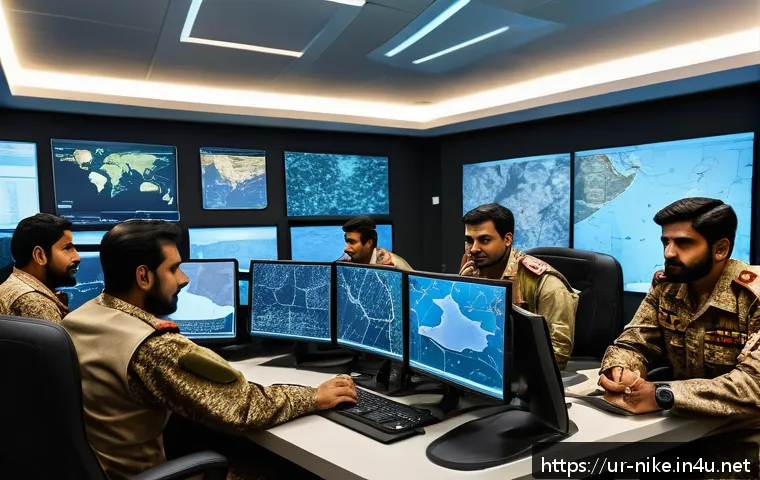 승리의여신 니케 클랜전 전략 - A strategic war room scene featuring a diverse team of South Asian men and women in modern military ...