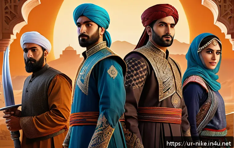 승리의여신 니케 특별 이벤트 요약 - A dynamic digital artwork of a team-based fantasy battle event inspired by Urdu culture, featuring f...