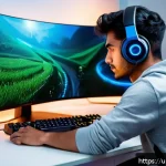 Home 23 승리의여신 니케 로딩 속도 향상 방법 - A detailed, modern gaming setup in a cozy room with a young adult male gamer of South Asian descent,...