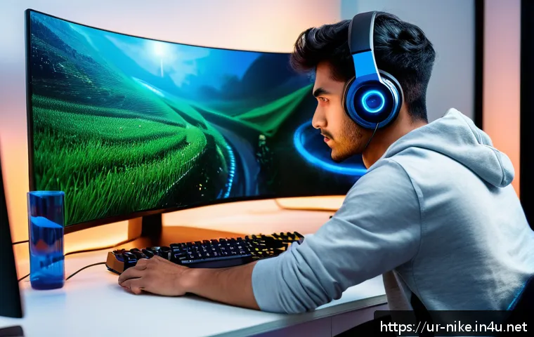 승리의여신 니케 로딩 속도 향상 방법 - A detailed, modern gaming setup in a cozy room with a young adult male gamer of South Asian descent,...